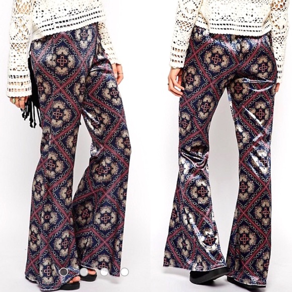 Band of Gypsies Pants - Band of Gypsies Boho Geo Print Velvet Flare Pant